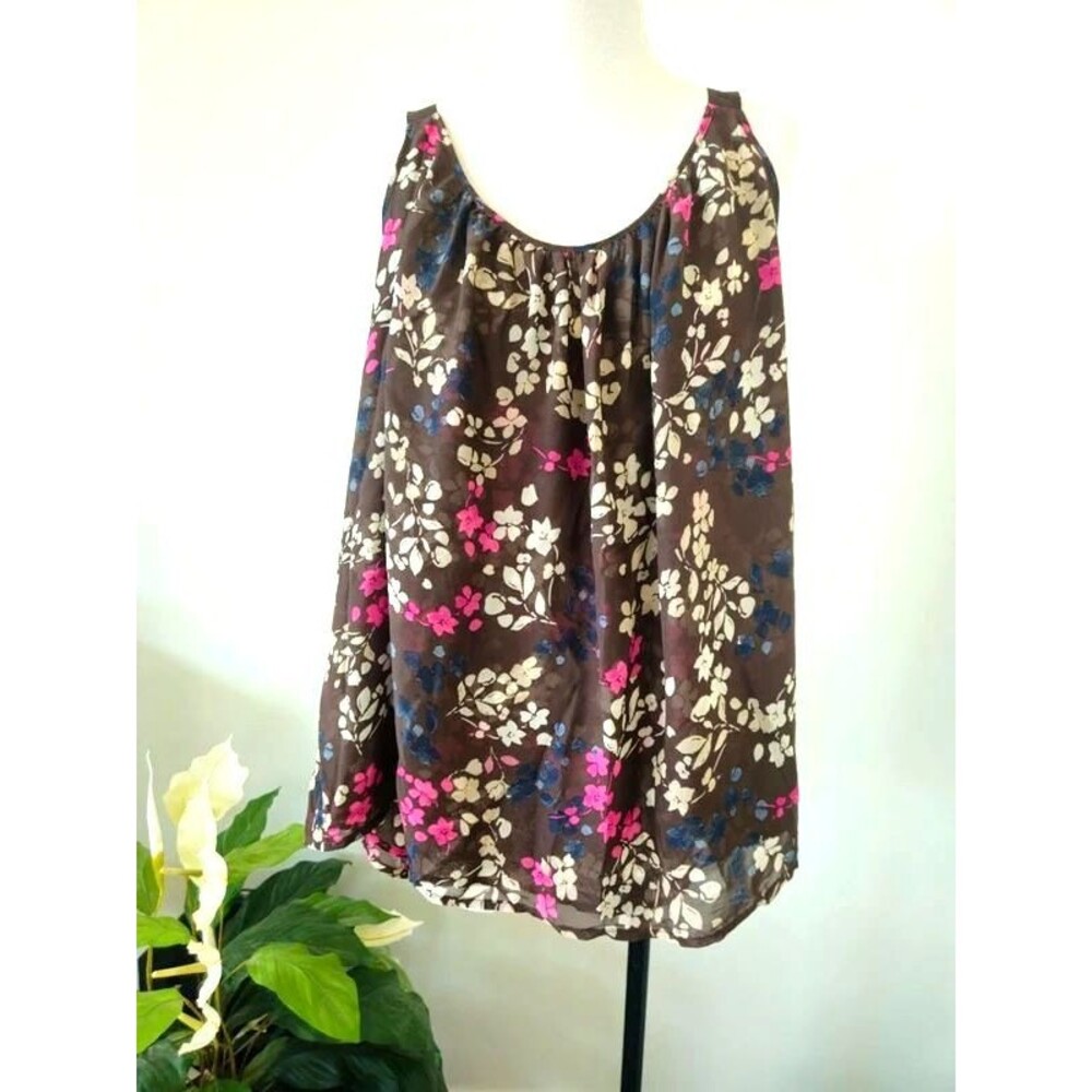 Lane Bryant Plus Size 20 Brown Floral Sheer Chiffon Tank Top Adjustable Straps